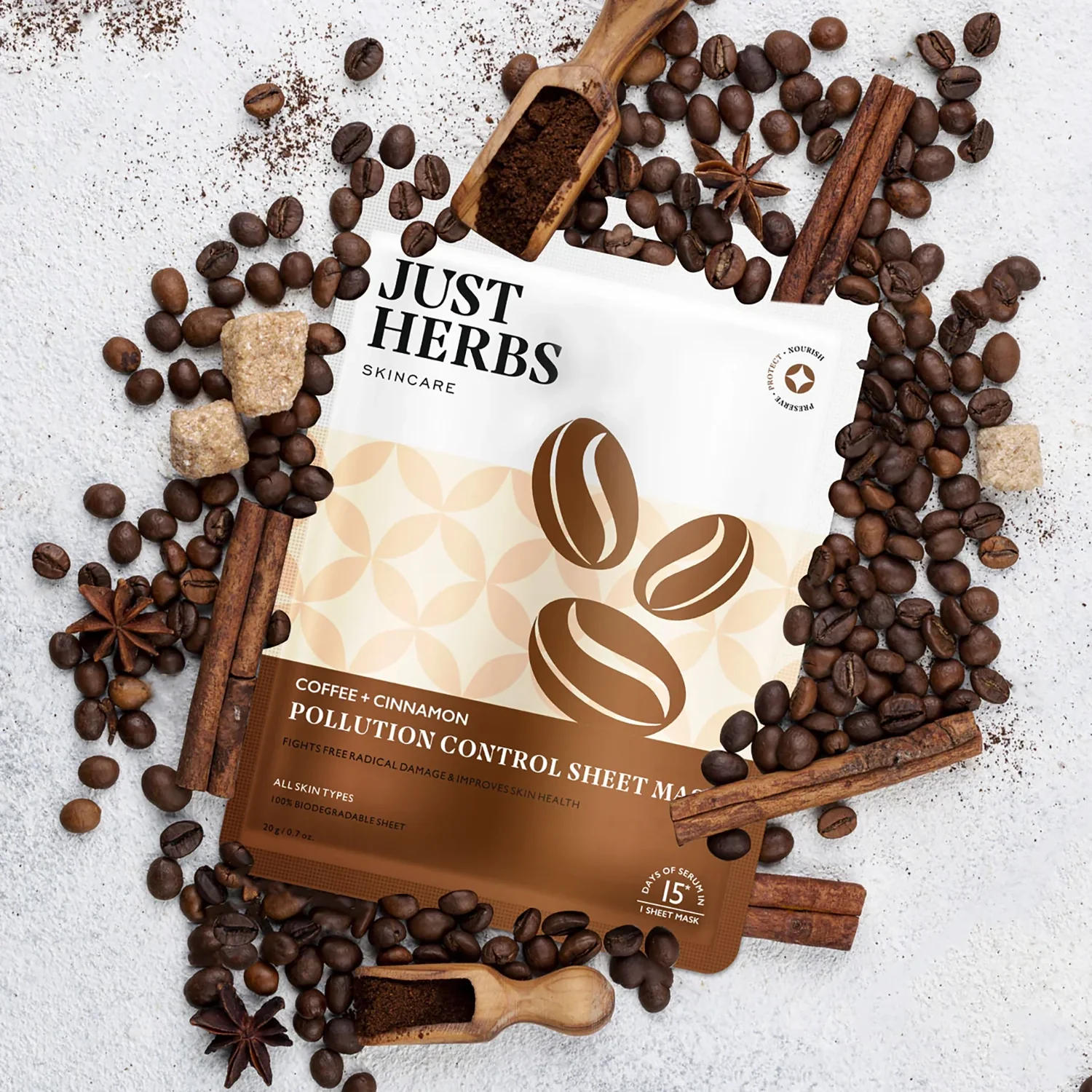Coffee Sheet Mask with Cinnamon For Pollution Control - Image 2