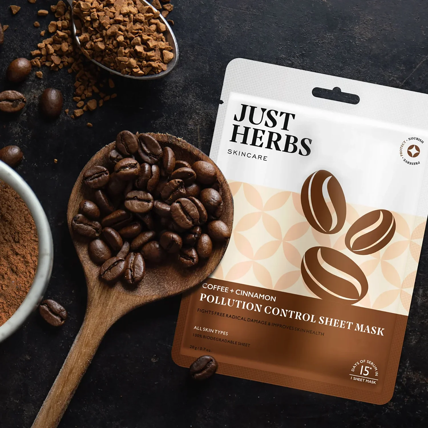 Coffee Sheet Mask with Cinnamon For Pollution Control - Image 6
