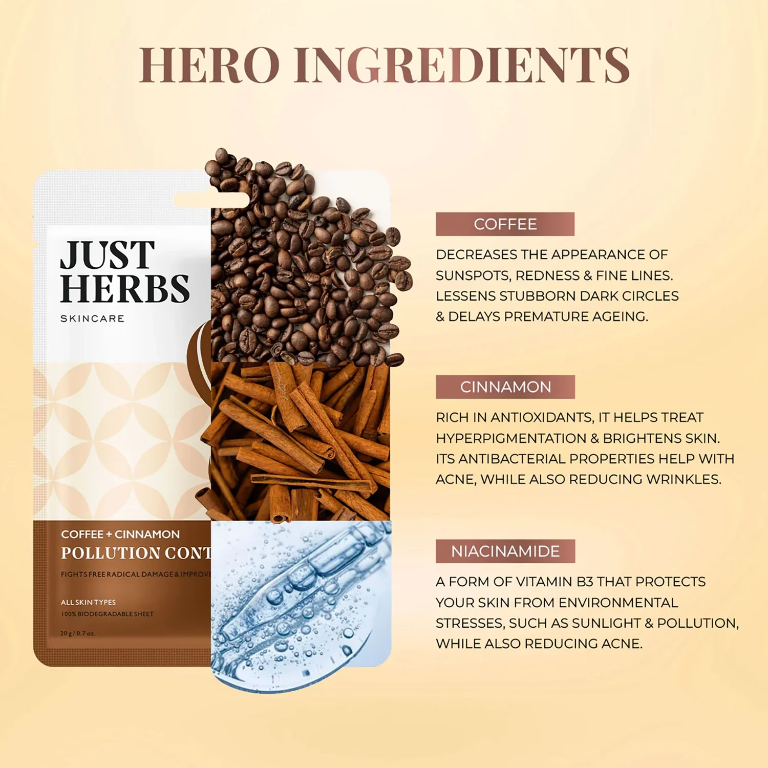Coffee Sheet Mask with Cinnamon For Pollution Control - Image 7