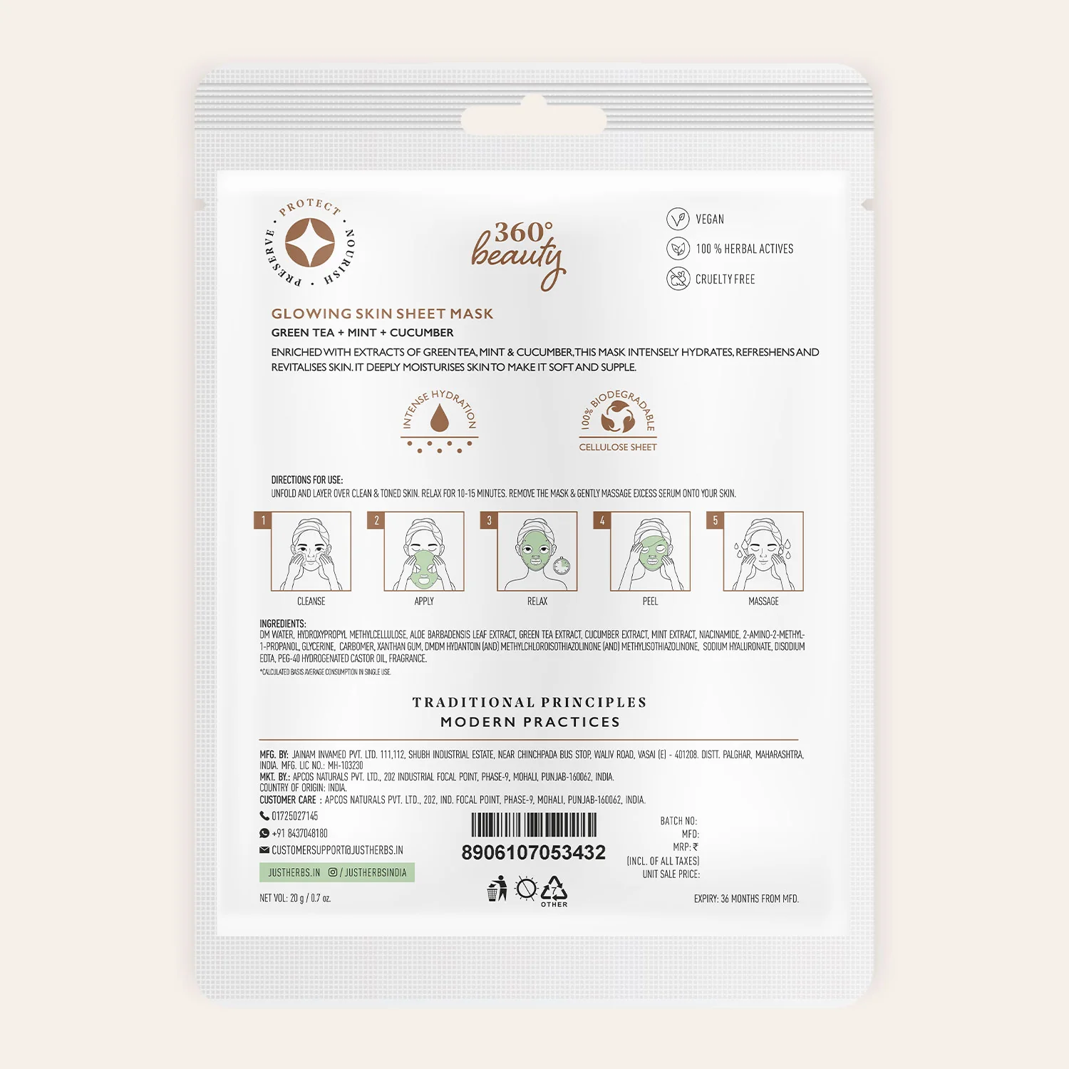Green Tea Sheet Mask with Mint & Cucumber For Glowing Skin - Pack of 1 - Image 10