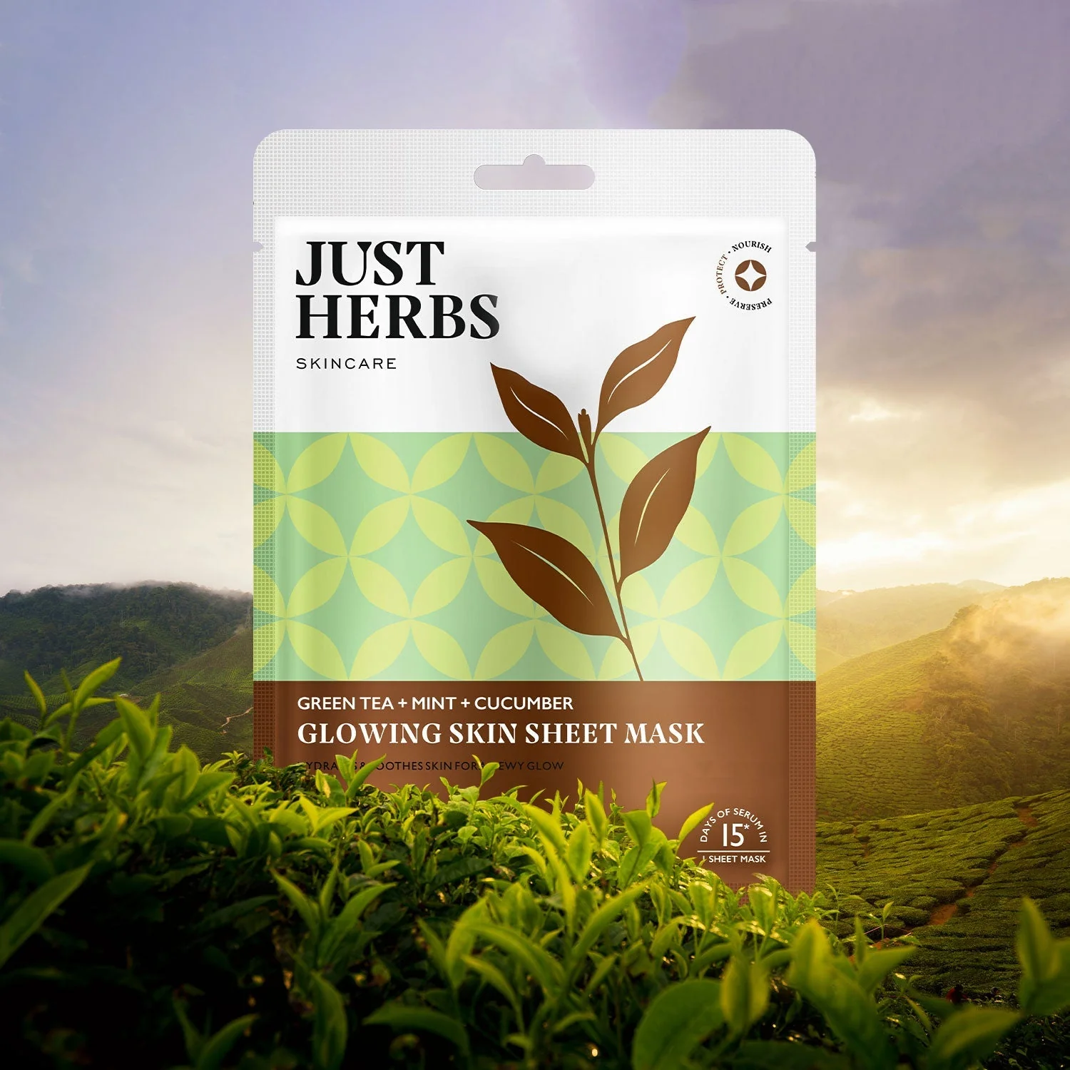 Green Tea Sheet Mask with Mint & Cucumber For Glowing Skin - Pack of 1 - Image 2