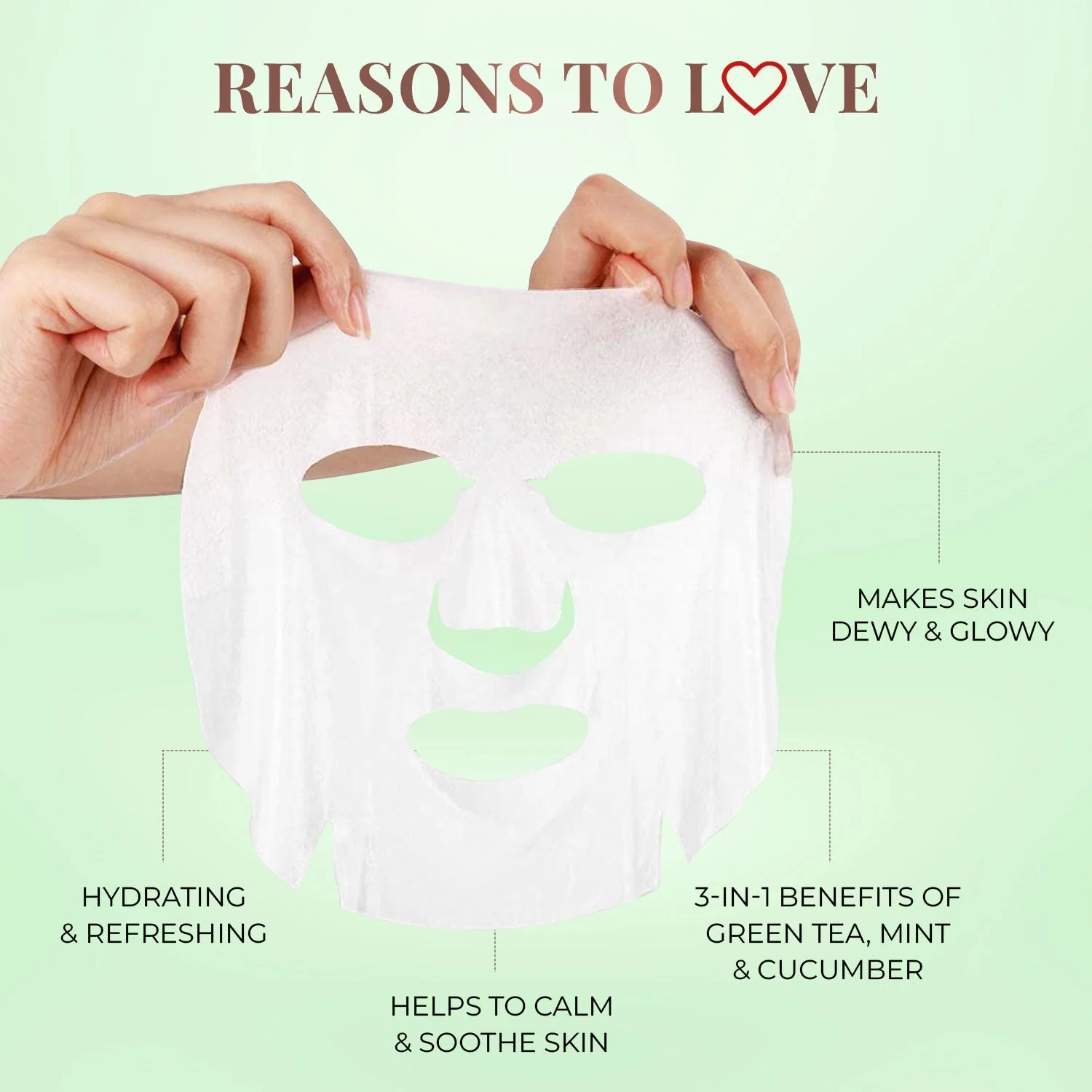 Green Tea Sheet Mask with Mint & Cucumber For Glowing Skin - Pack of 1 - Image 3
