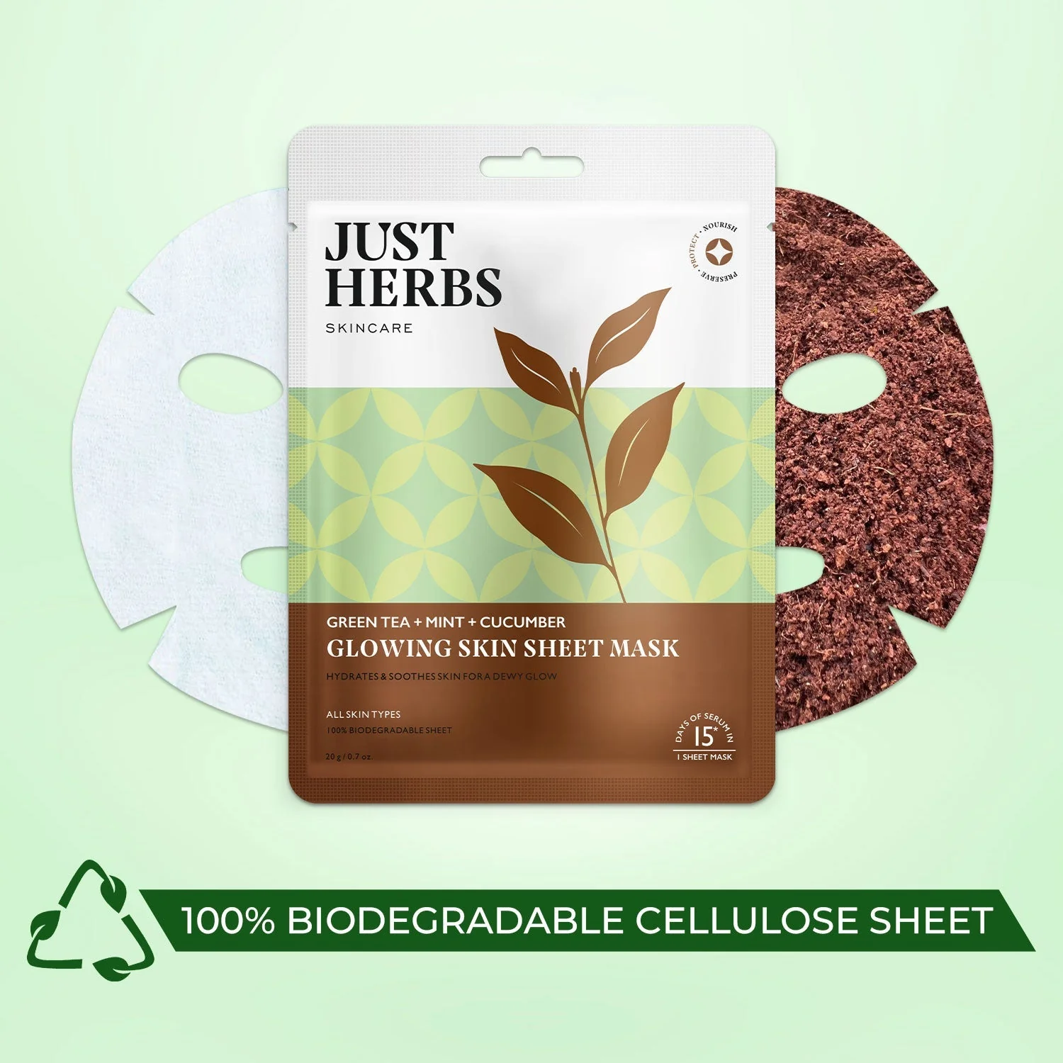 Green Tea Sheet Mask with Mint & Cucumber For Glowing Skin - Pack of 1 - Image 7