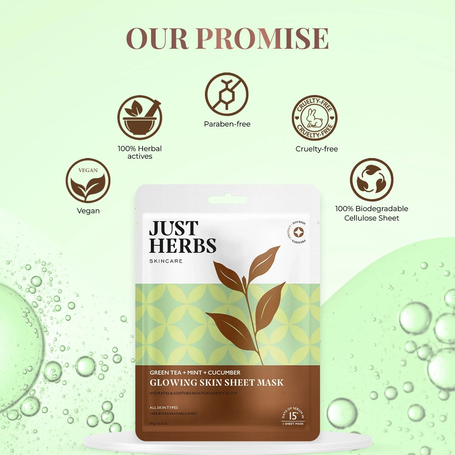 Green Tea Sheet Mask with Mint & Cucumber For Glowing Skin - Pack of 1 - Image 9