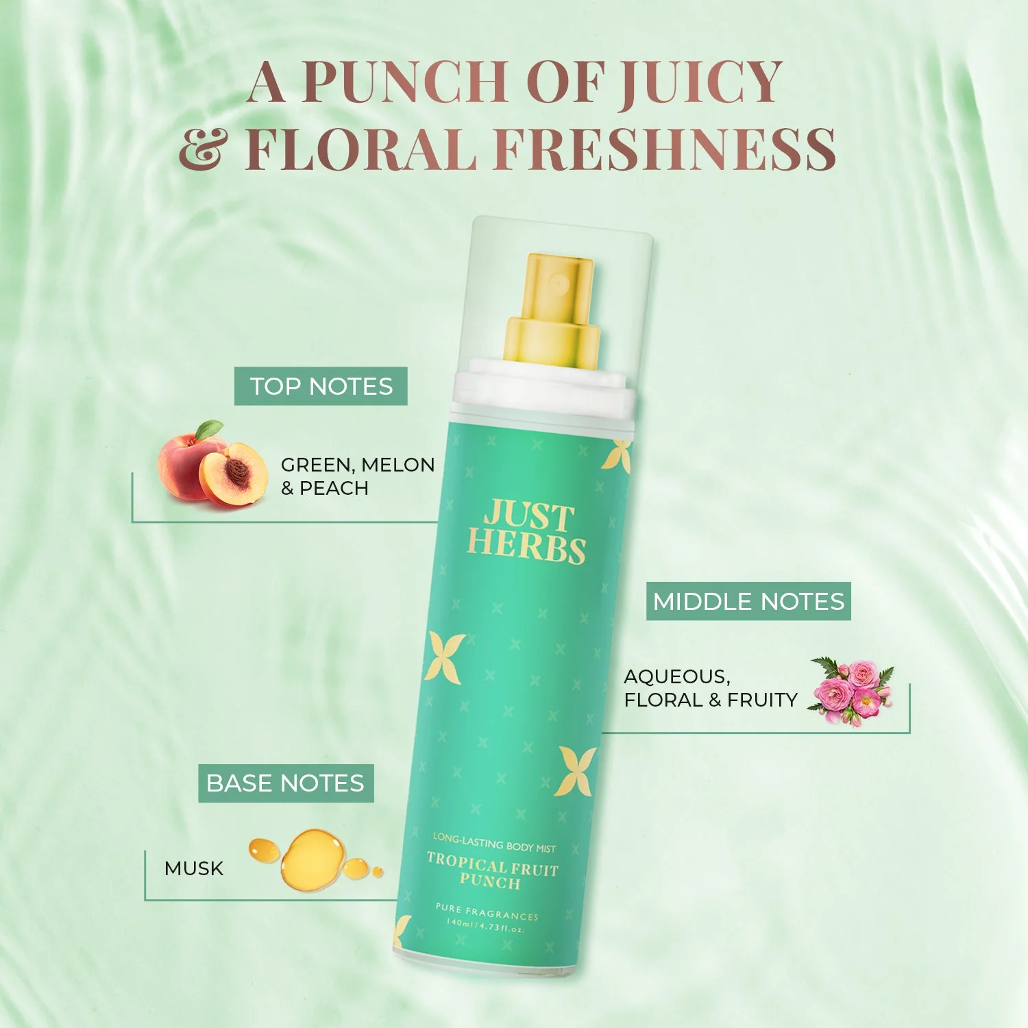 Just Herbs Long-Lasting Tropical Fruit Punch Body Mist - 140 ml - Image 4