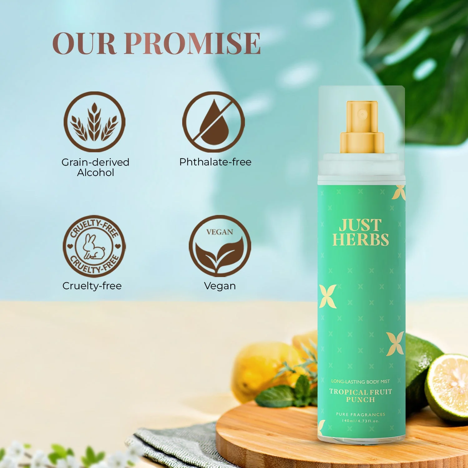 Just Herbs Long-Lasting Tropical Fruit Punch Body Mist - 140 ml - Image 8