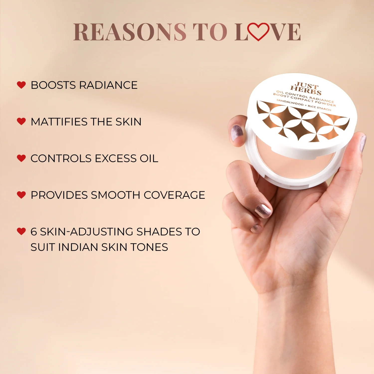 Just Herbs Oil Control Radiance Boost Compact Powder 04 Beige - Image 5