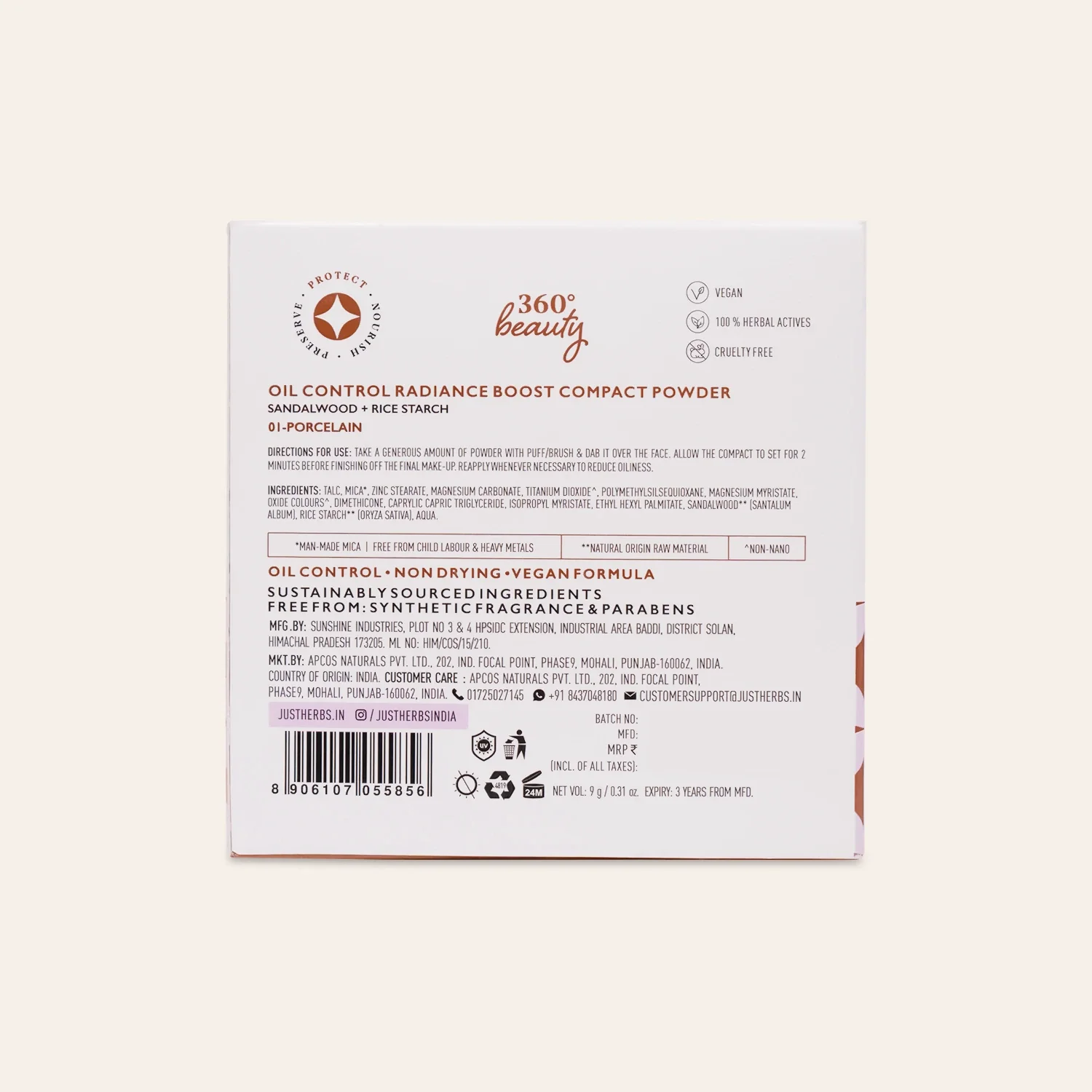 Just Herbs Oil Control Radiance Boost Compact Powder 04 Beige - Image 8