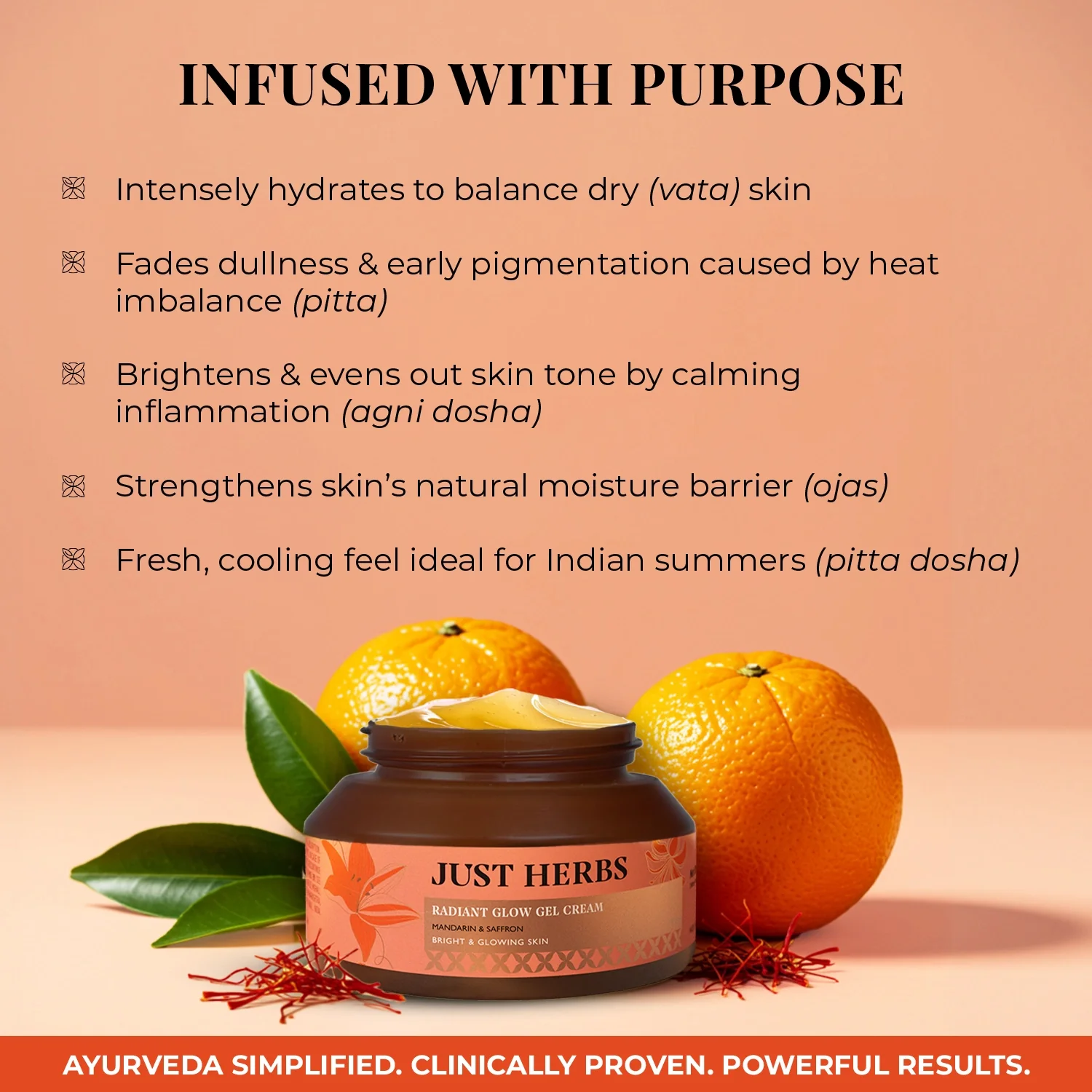 Just Herbs Radiant Glow Face Gel Cream with Mandarin & Saffron - 50ml - Image 4