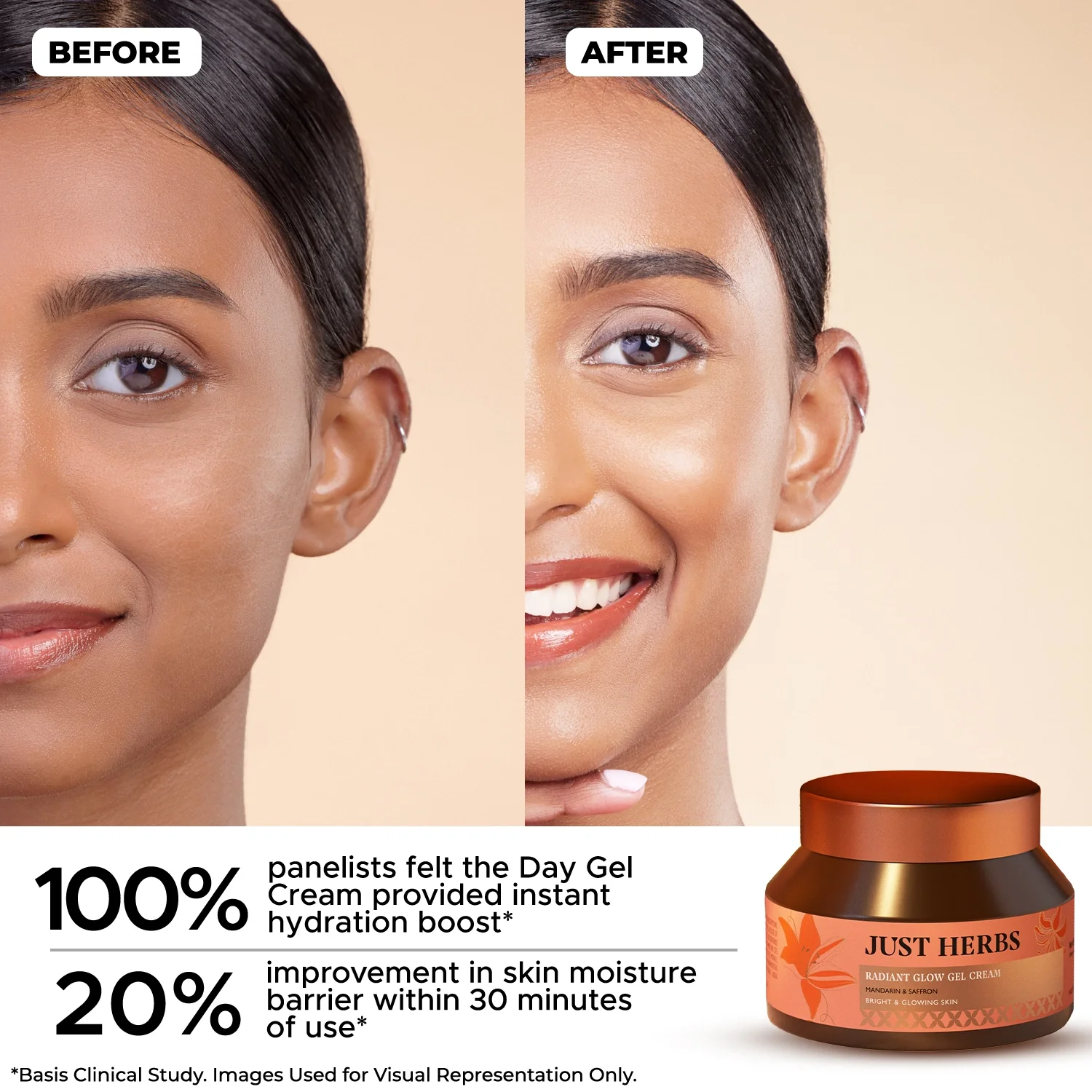 Just Herbs Radiant Glow Face Gel Cream with Mandarin & Saffron - 50ml - Image 6