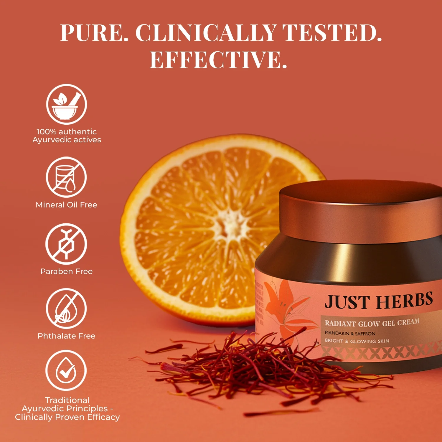 Just Herbs Radiant Glow Face Gel Cream with Mandarin & Saffron - 50ml - Image 8
