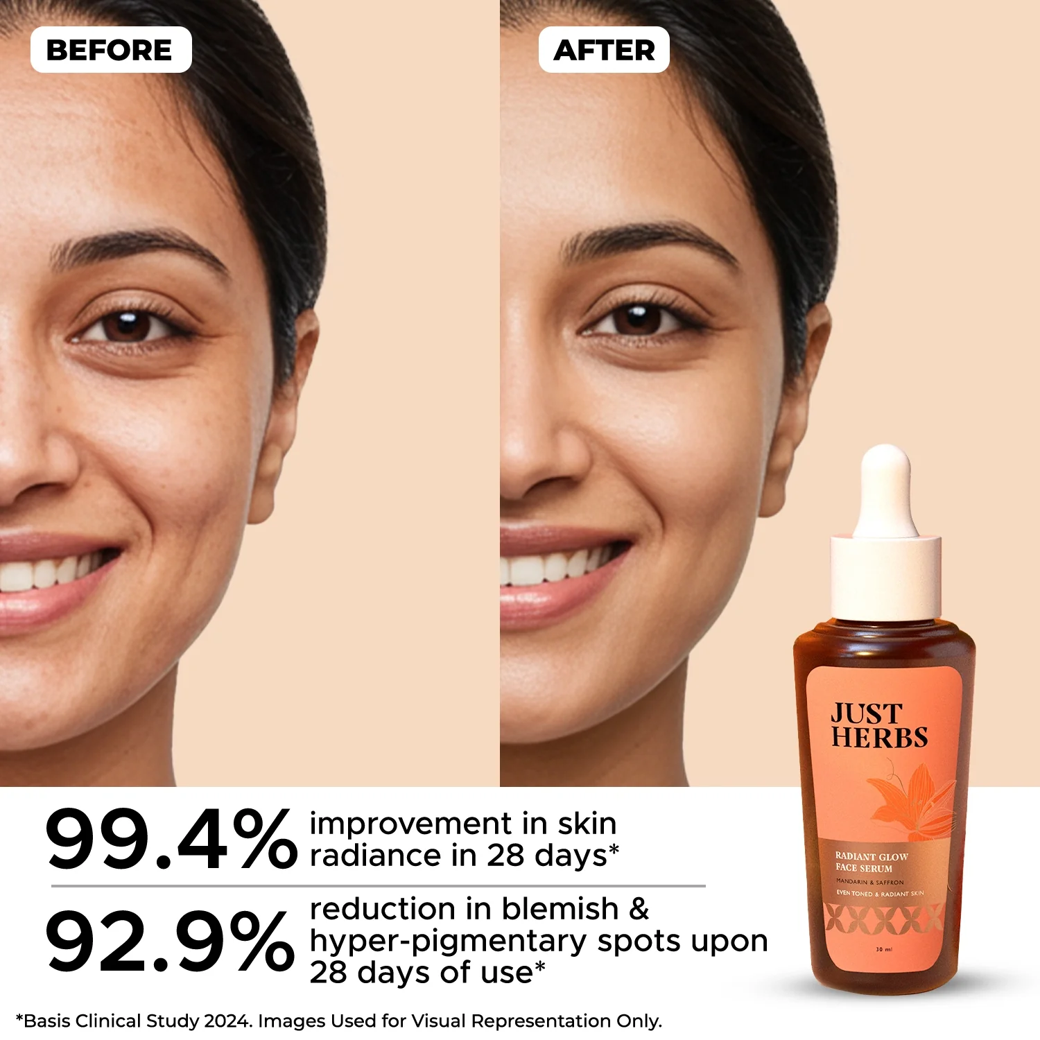 Just Herbs Radiant Glow Face Serum with Mandarin & Saffron - 30ml - Image 6