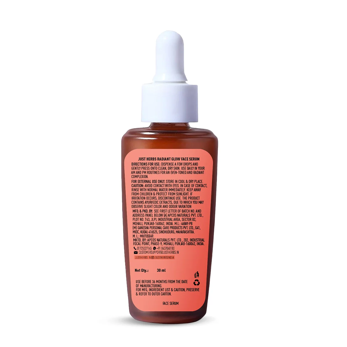 Just Herbs Radiant Glow Face Serum with Mandarin & Saffron - 30ml - Image 9