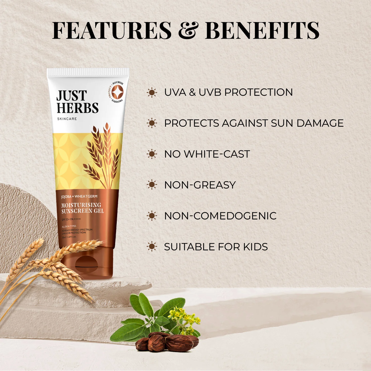 Nosun Jojoba-Wheatgerm Moisturising Sun Protection Gel (TUBE) - Image 3