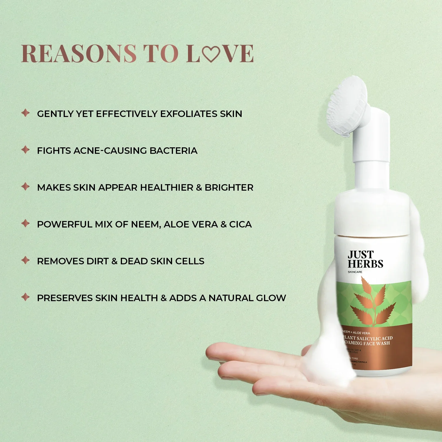 Plant Salicylic Acid Foaming Face Wash with Neem & Aloe Vera - Image 3