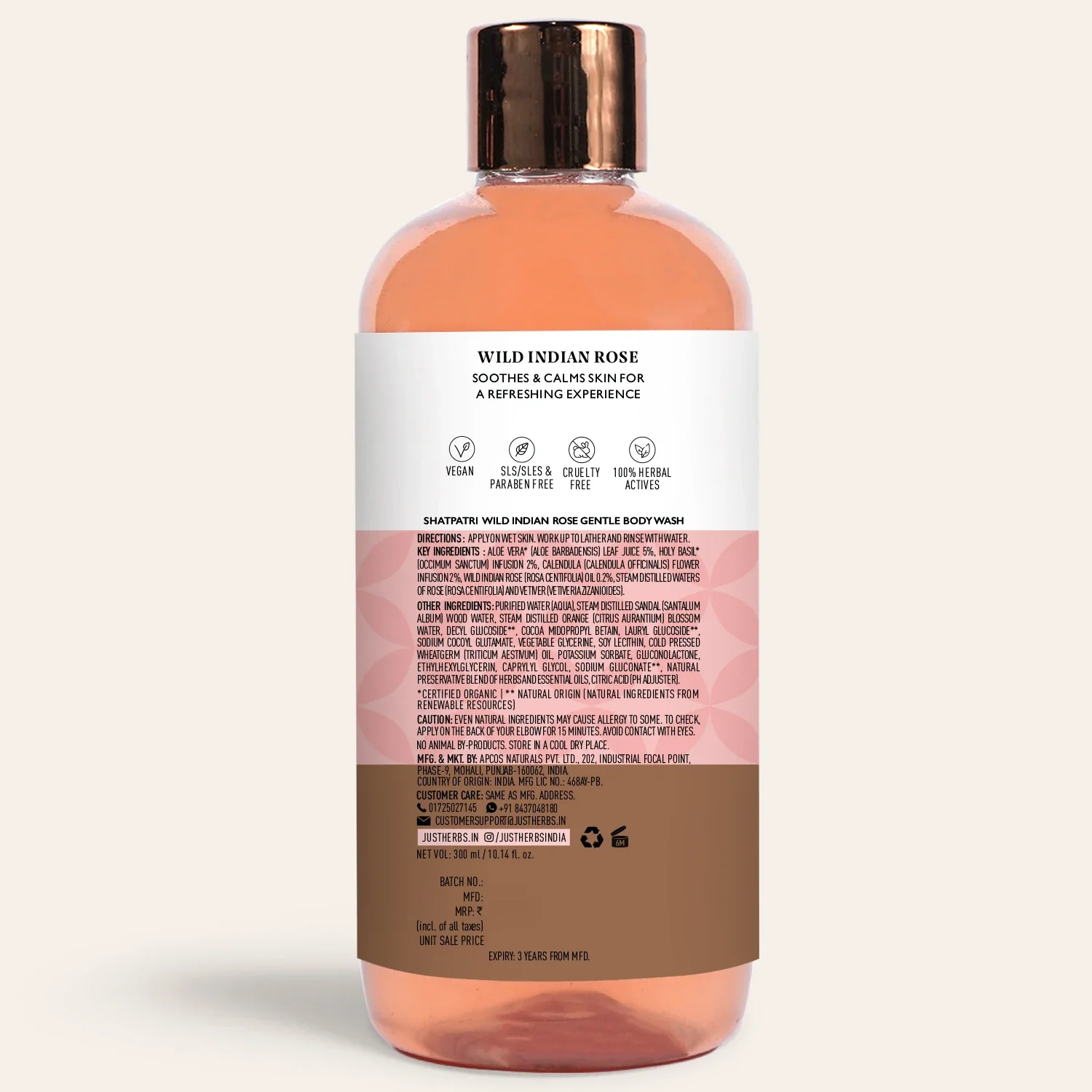 Shatpatri Wild Indian Rose - Gentle Body Wash 300ml - Image 8
