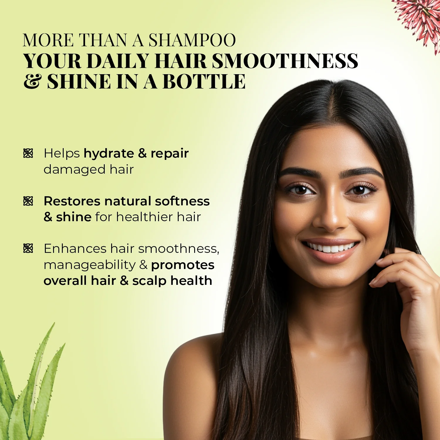 Smooth & Shine Shampoo for Dry and Frizzy Hair| Aloe Vera, Almond, Rice Protein & 12 Herbs - 200ml - Image 3