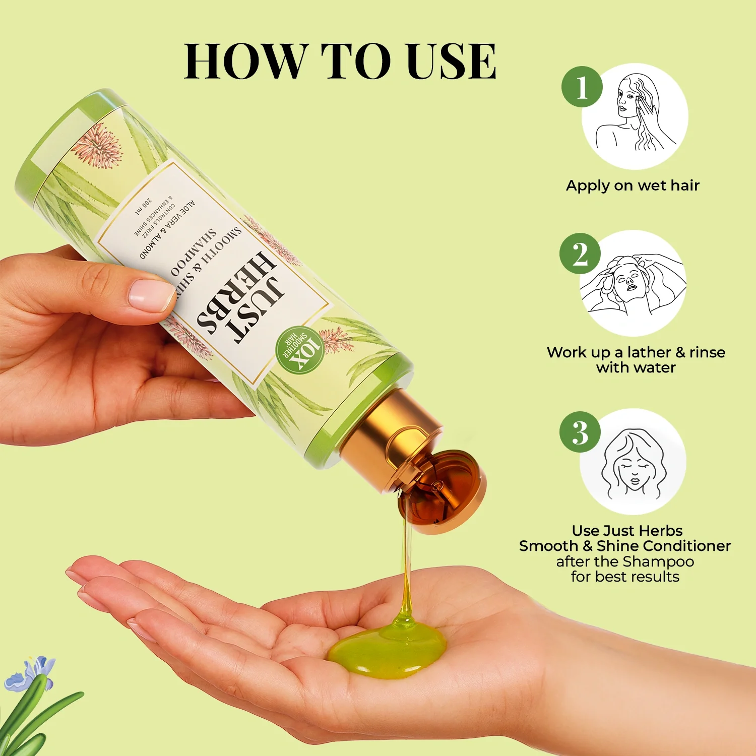 Smooth & Shine Shampoo for Dry and Frizzy Hair| Aloe Vera, Almond, Rice Protein & 12 Herbs - 200ml - Image 7